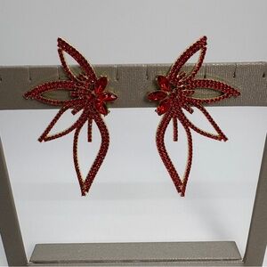 Big Red Crystal Rhinestone Butterfly Bridal Pageant Prom Earrings